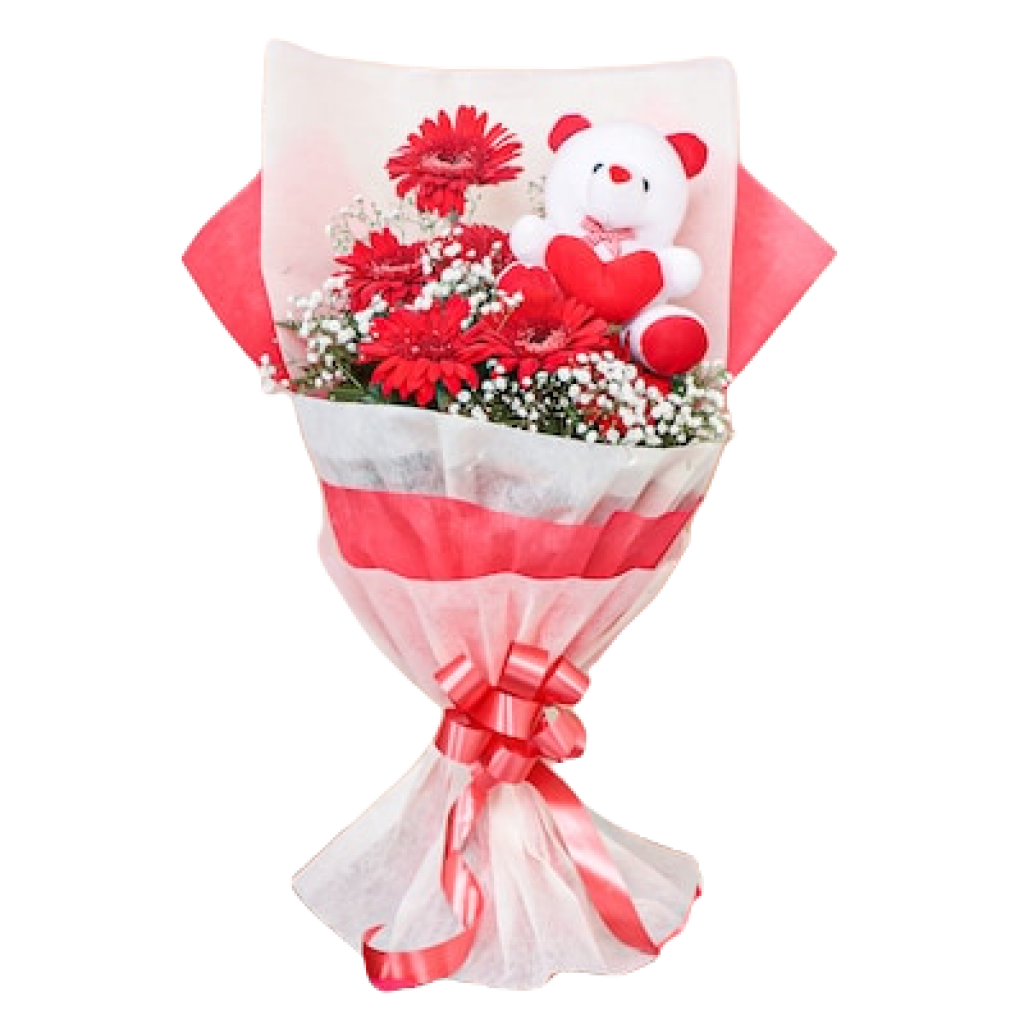 Gerbera with cute teddy bouquet