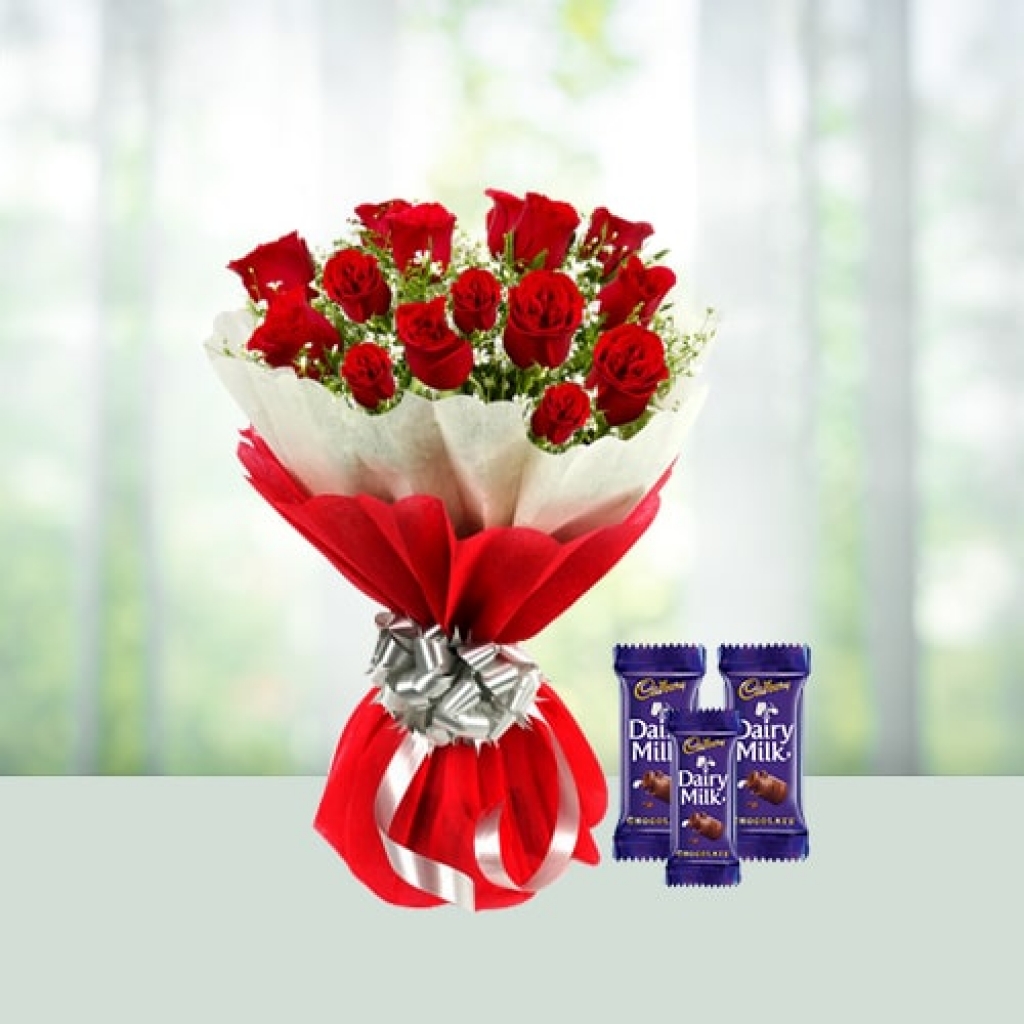 Valentine Day Flowers with chocolates combo