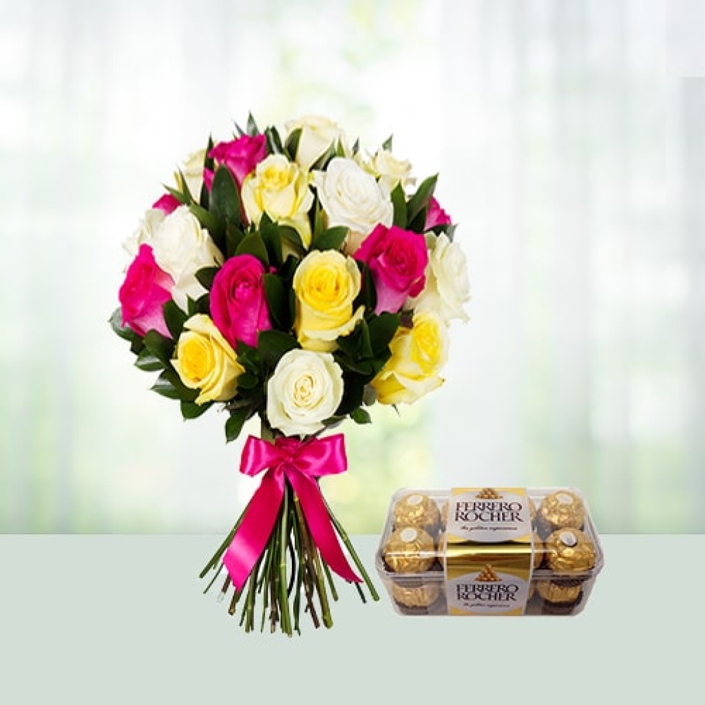 Valentine Day Flowers with chocolates combo