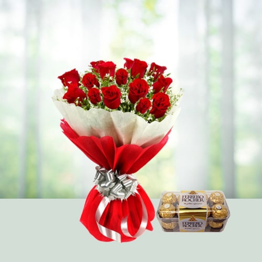Valentine Day Flowers with chocolates combo