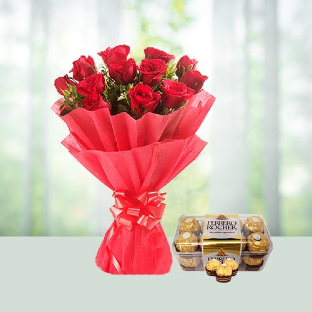 Valentine Day Flowers with chocolates combo