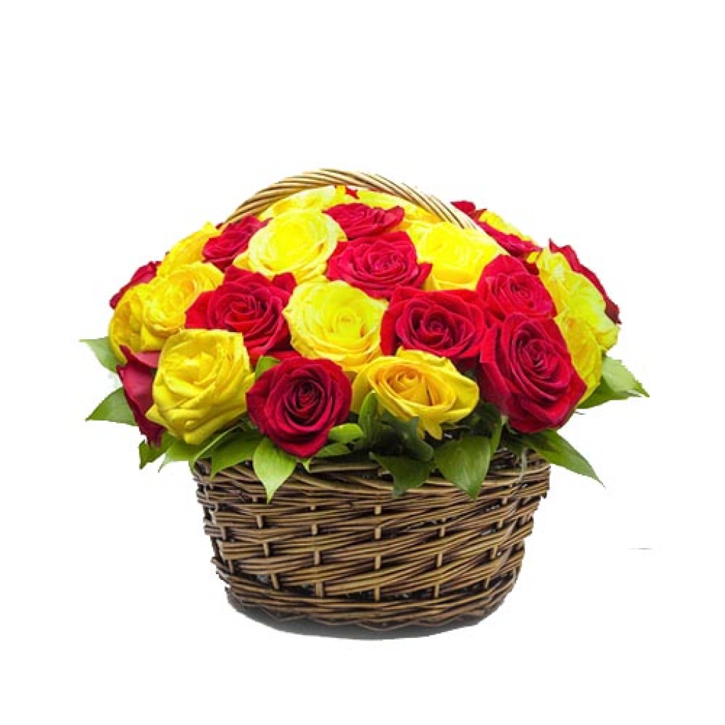 Yellow and Red Roses Birthday Basket