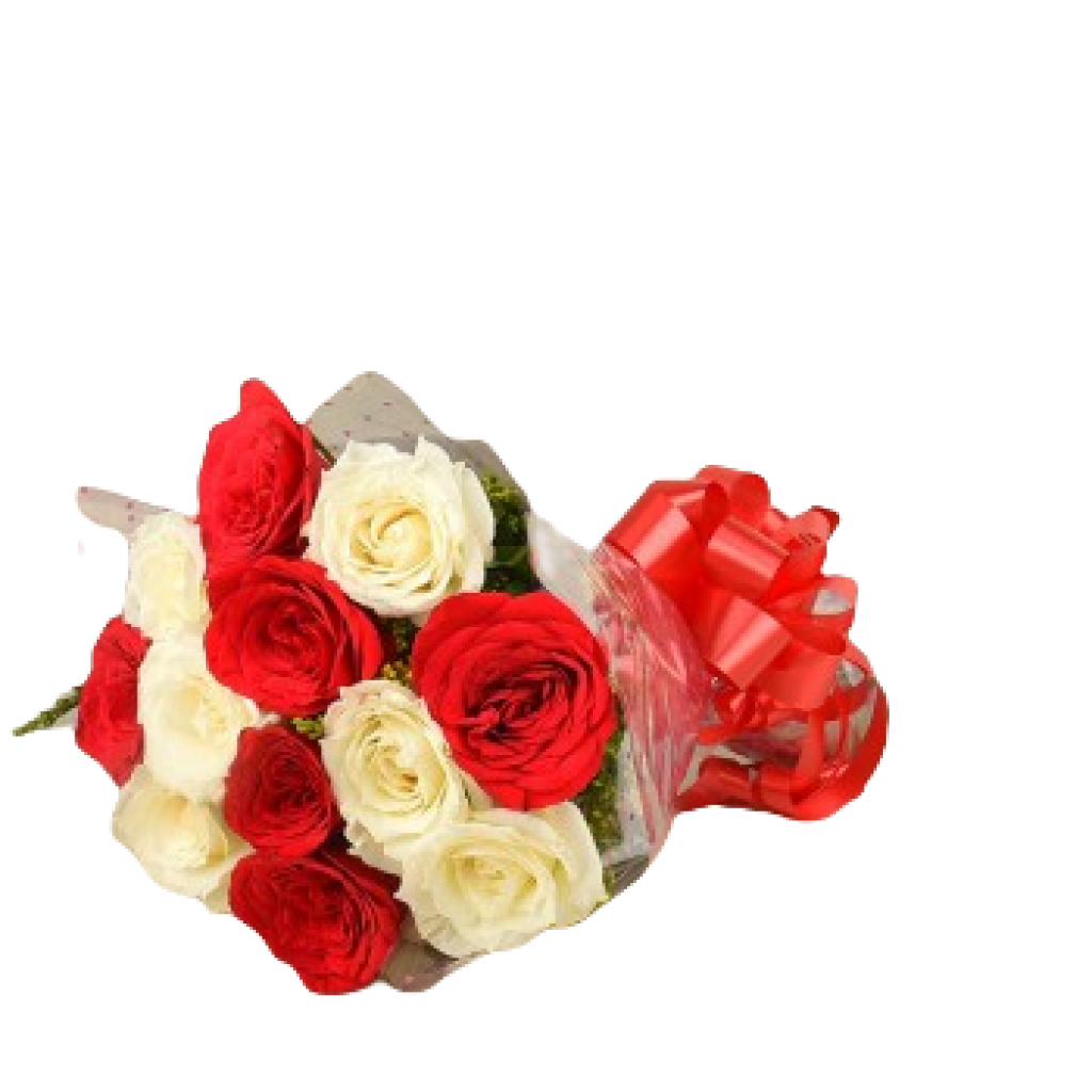 Red and White Roses Birthday Bouquet