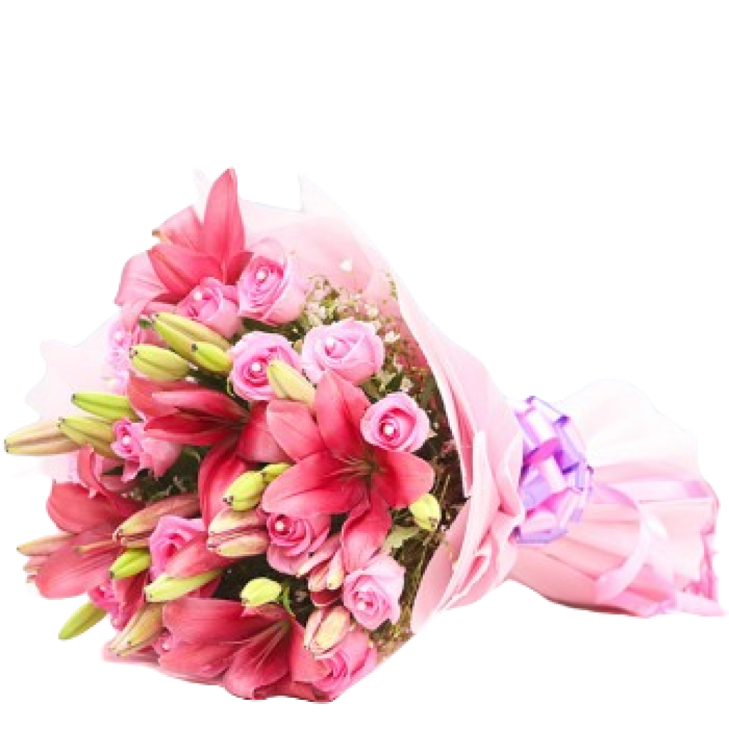 Pink lilies with pink roses