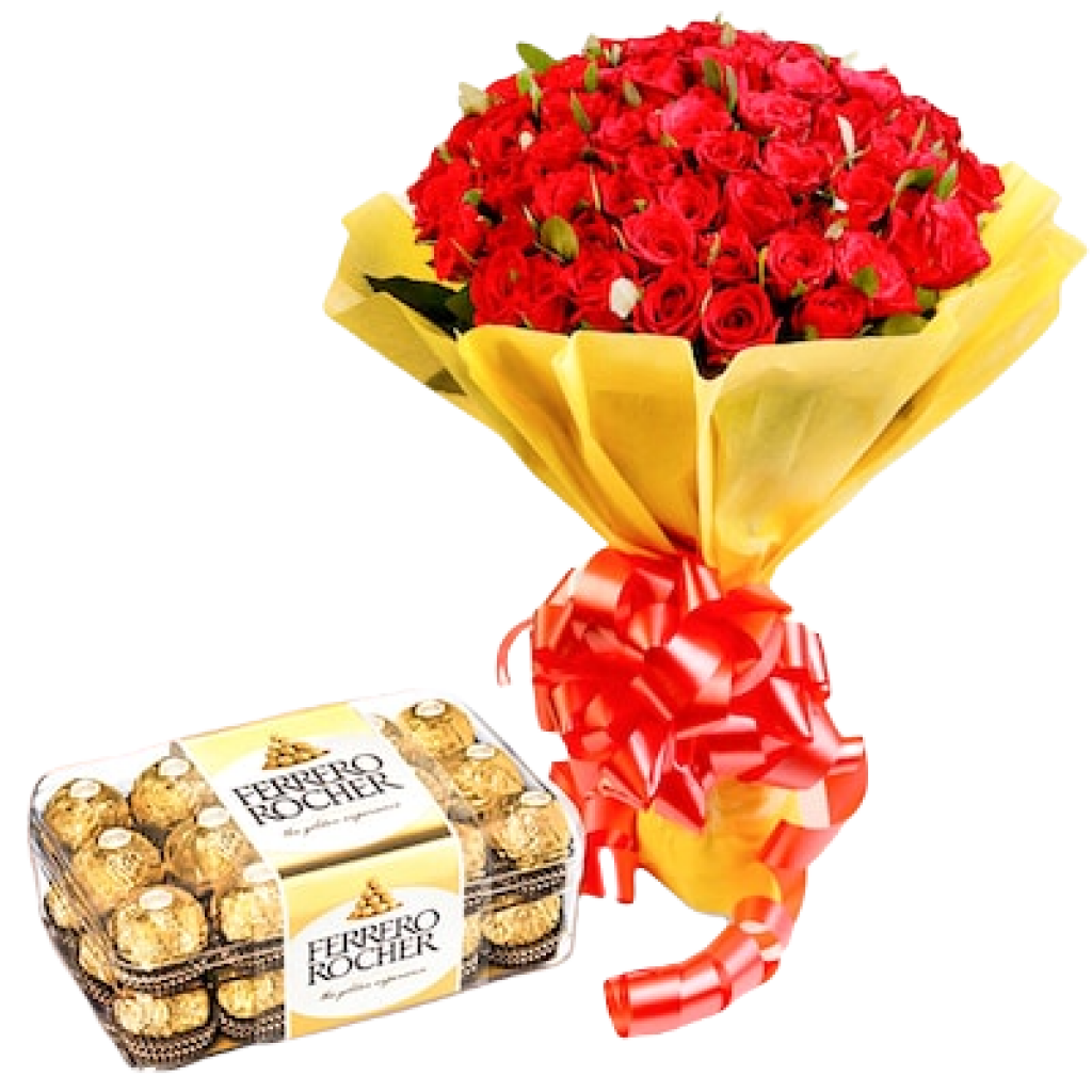 Red Roses and Ferrero Chocolate Combo