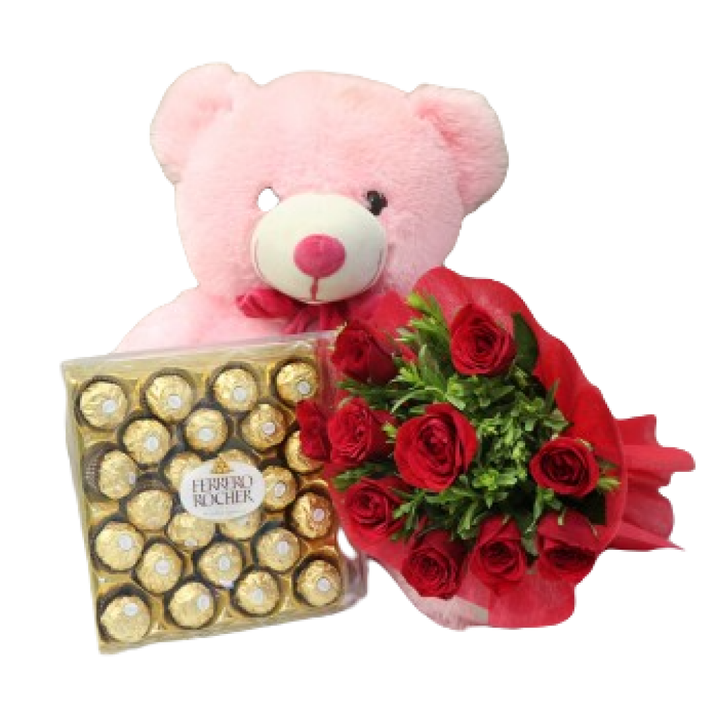 Pink Teddy with flowers