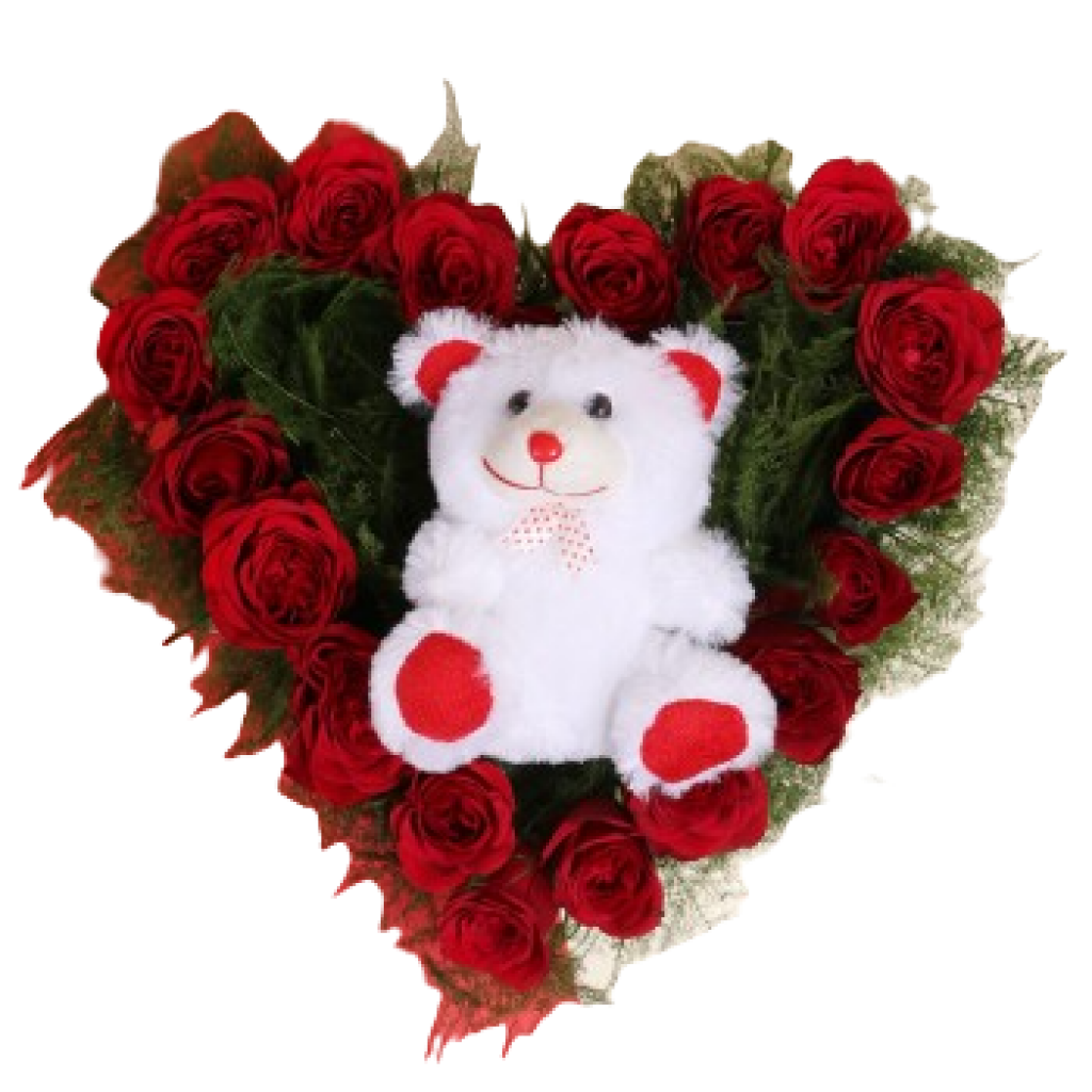 Heart shape flowers with cute teddy