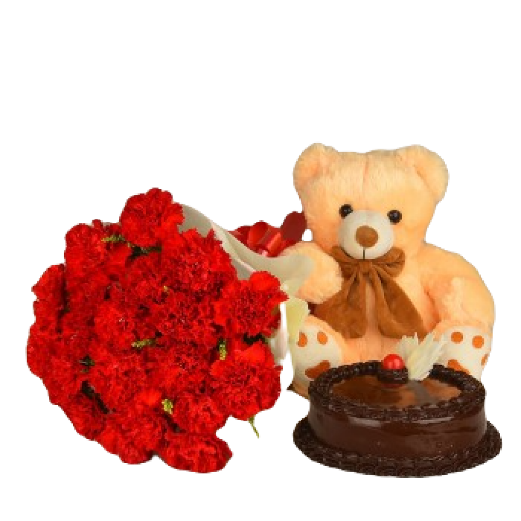 Red Carnations Choco Teddy Combo