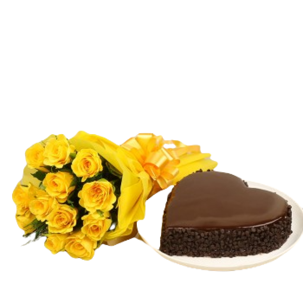 Yellow rose with chocolate cake