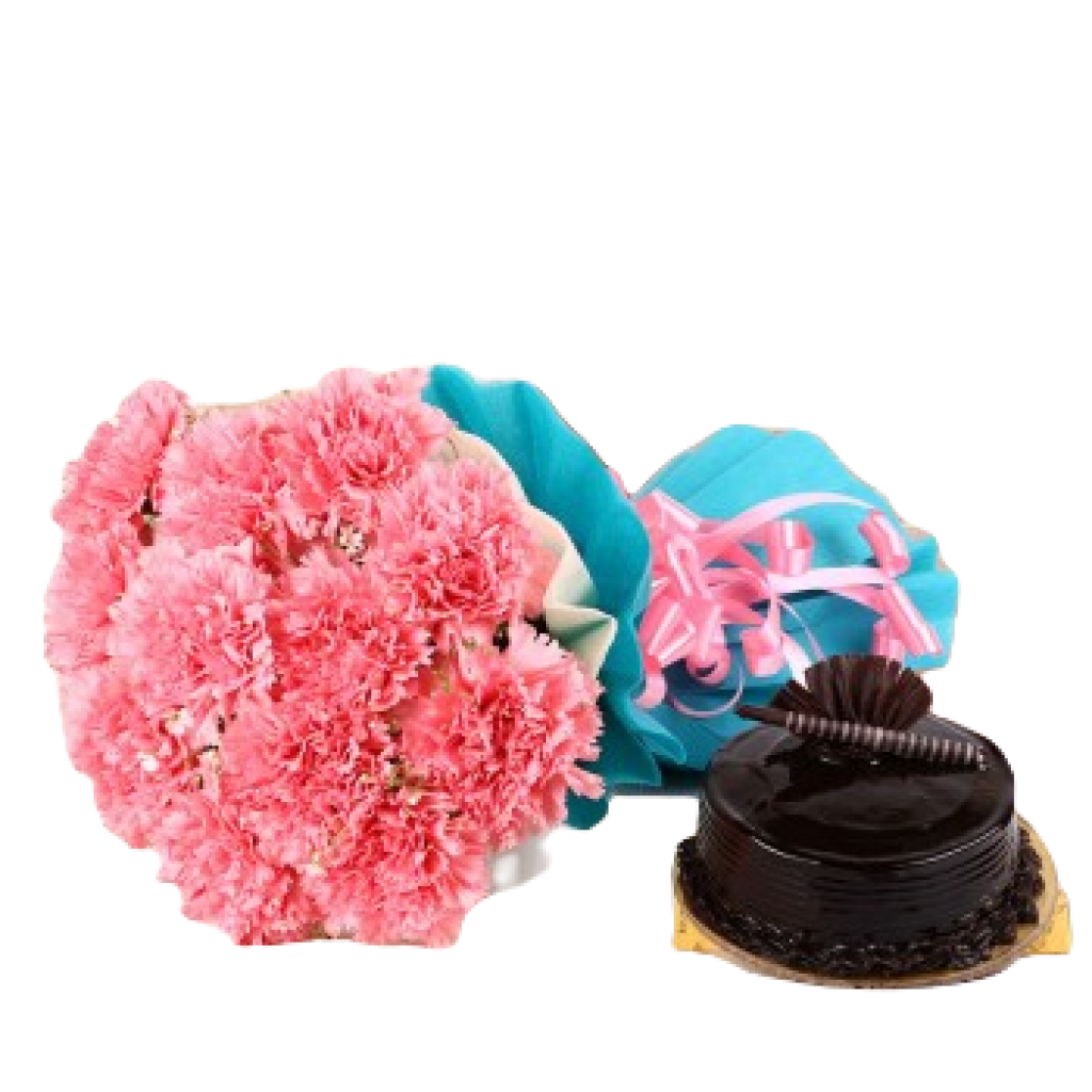 Pink Carnations with chocolate truffle cake