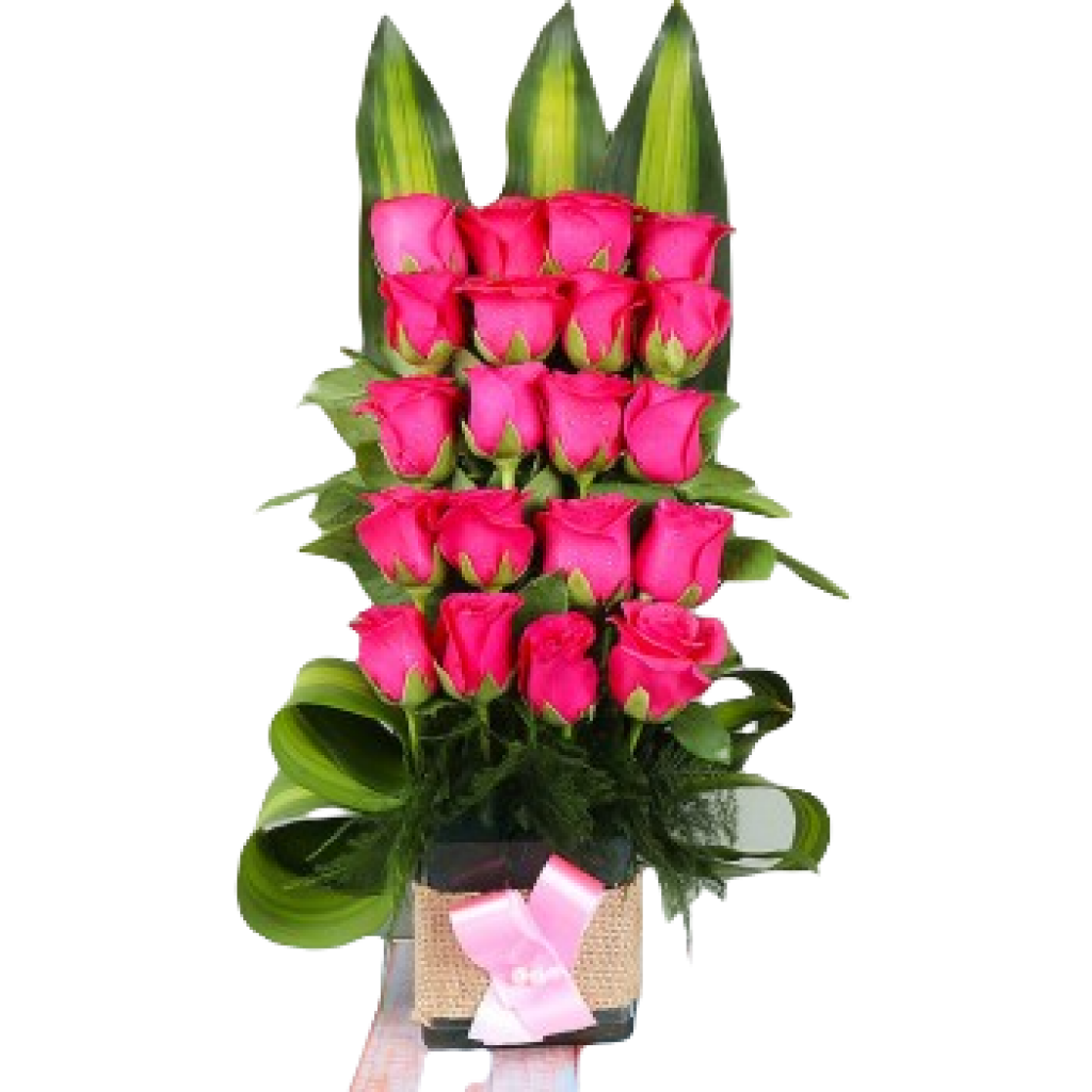 velvetly pink roses glass vase arrangement