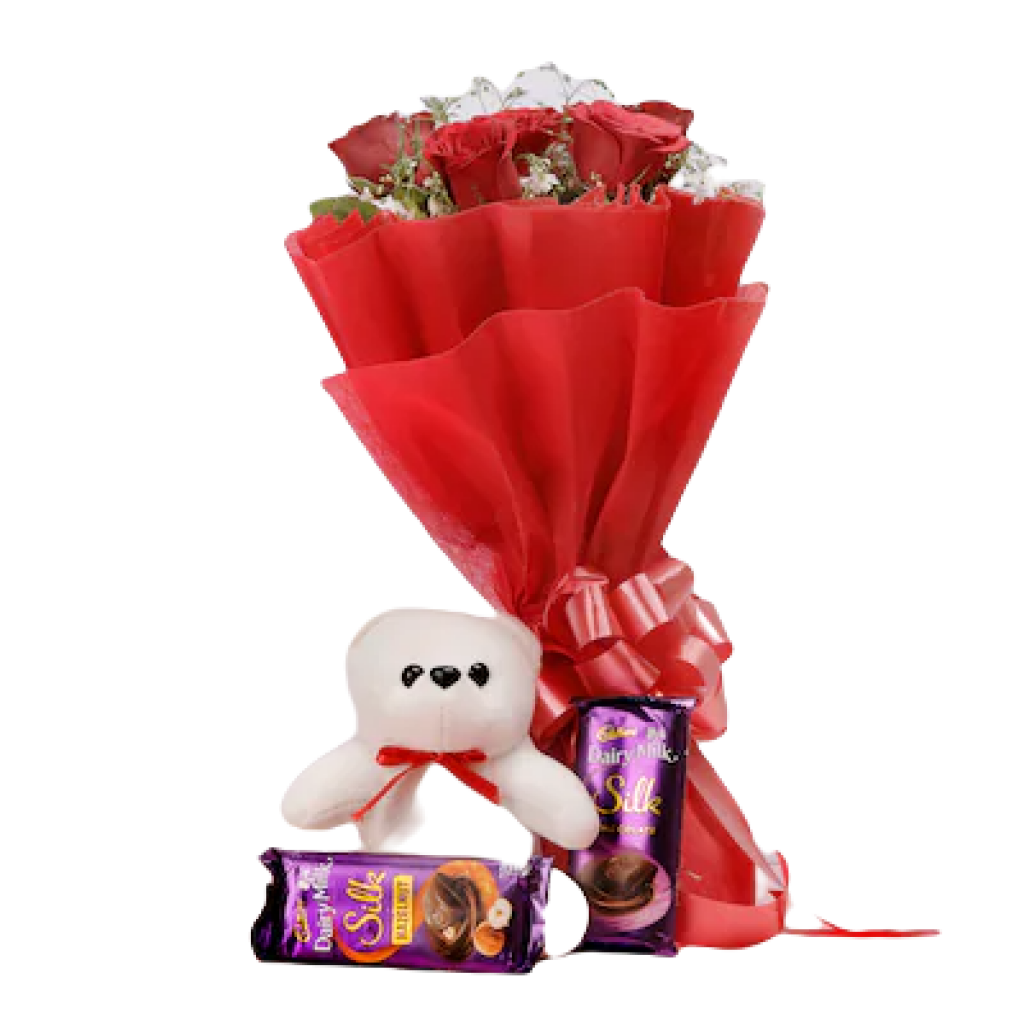 Lover Roses Bouquet with Teddy