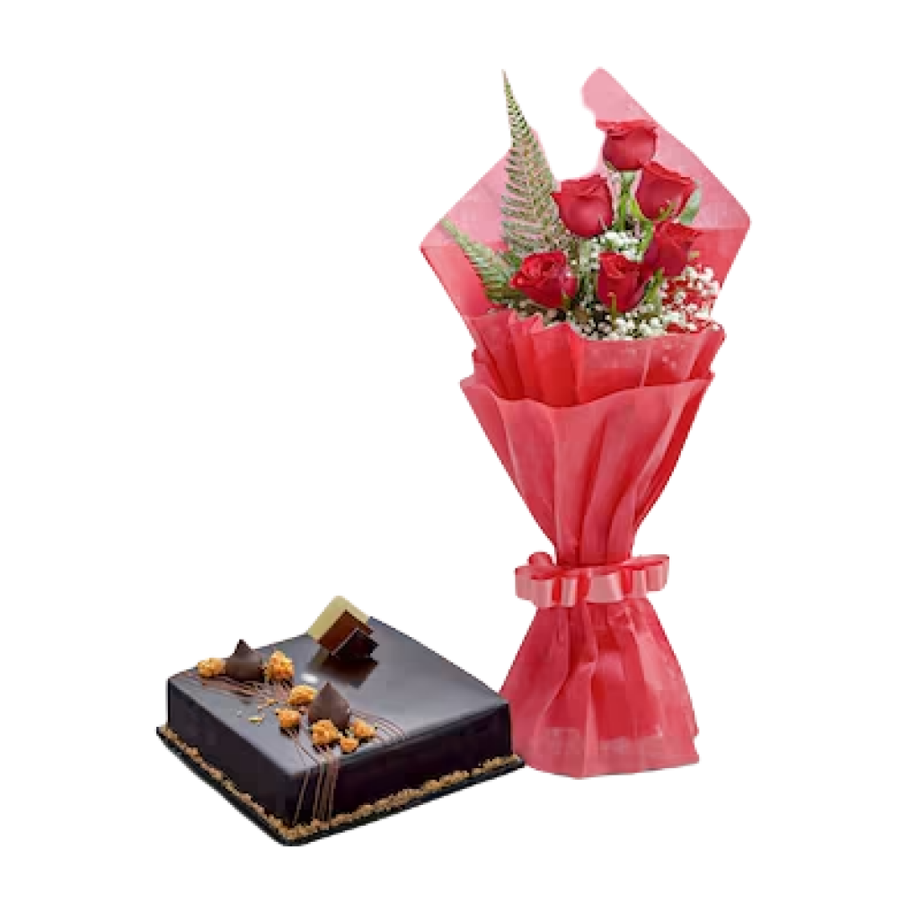 Roses And Chocolate Truffle Cake Combo