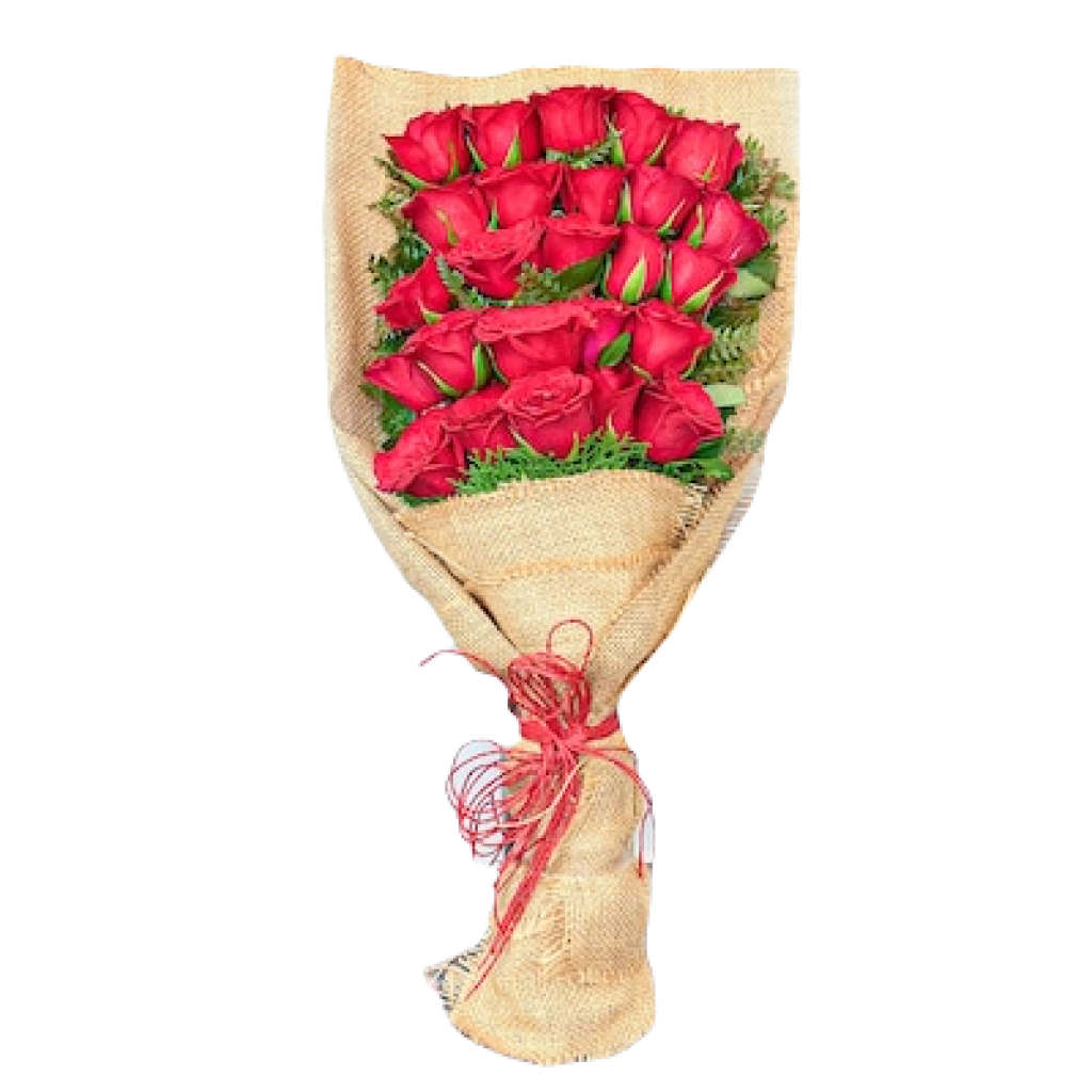 Jute Packing Red Roses Bouquet