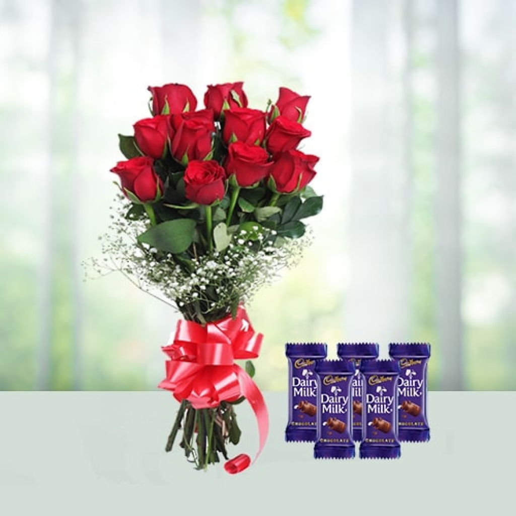 Valentine Day Flowers with chocolates combo