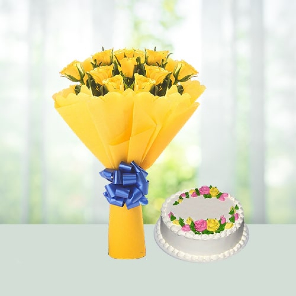 Valentine Day Flowers with Cake Combo