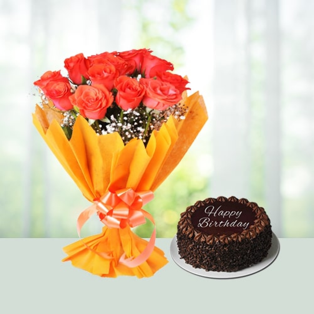Valentine Day Flowers with Cake Combo