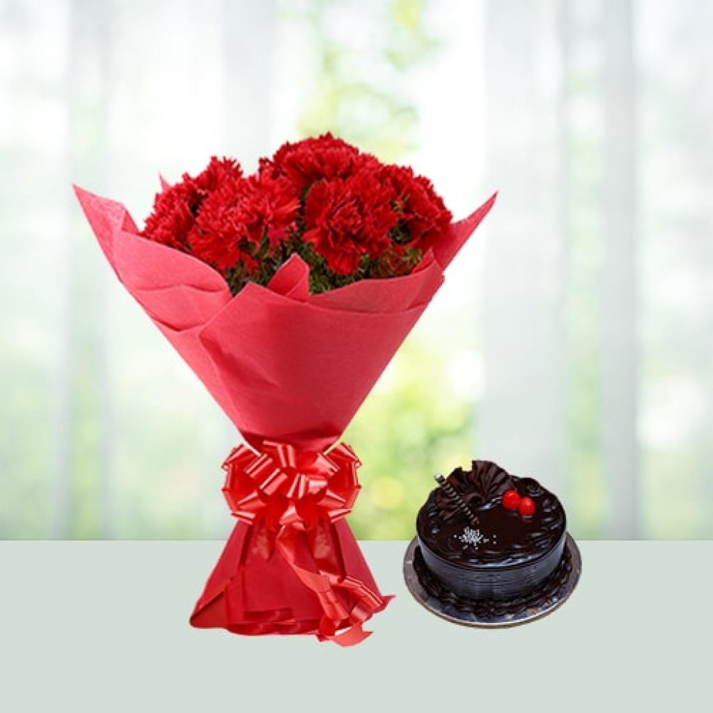 Valentine Day Flowers with Cake Combo