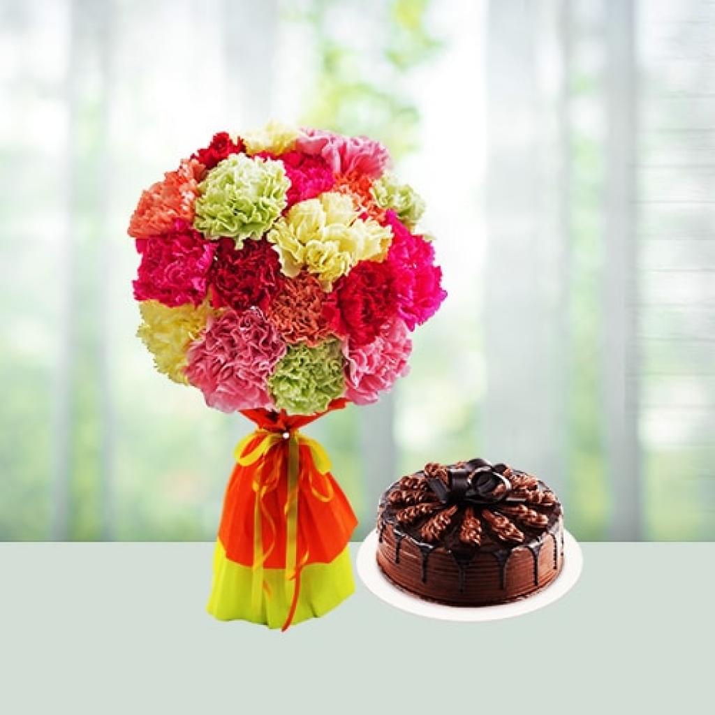 Valentine Day Flowers with Cake Combo