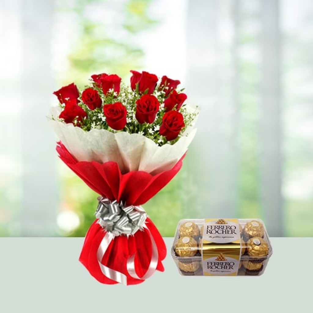 Valentine Day Flowers with chocolates combo