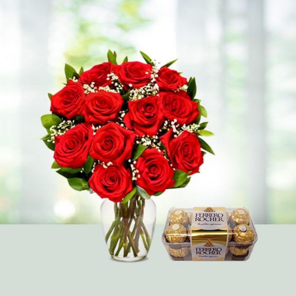 Valentine Day Flowers with chocolates combo