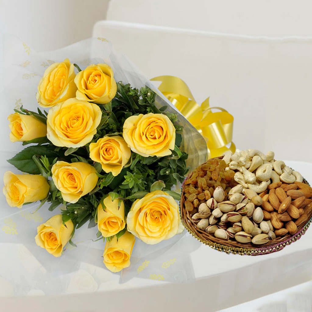 Valentine Day Flowers with  Dry fruit Combo
