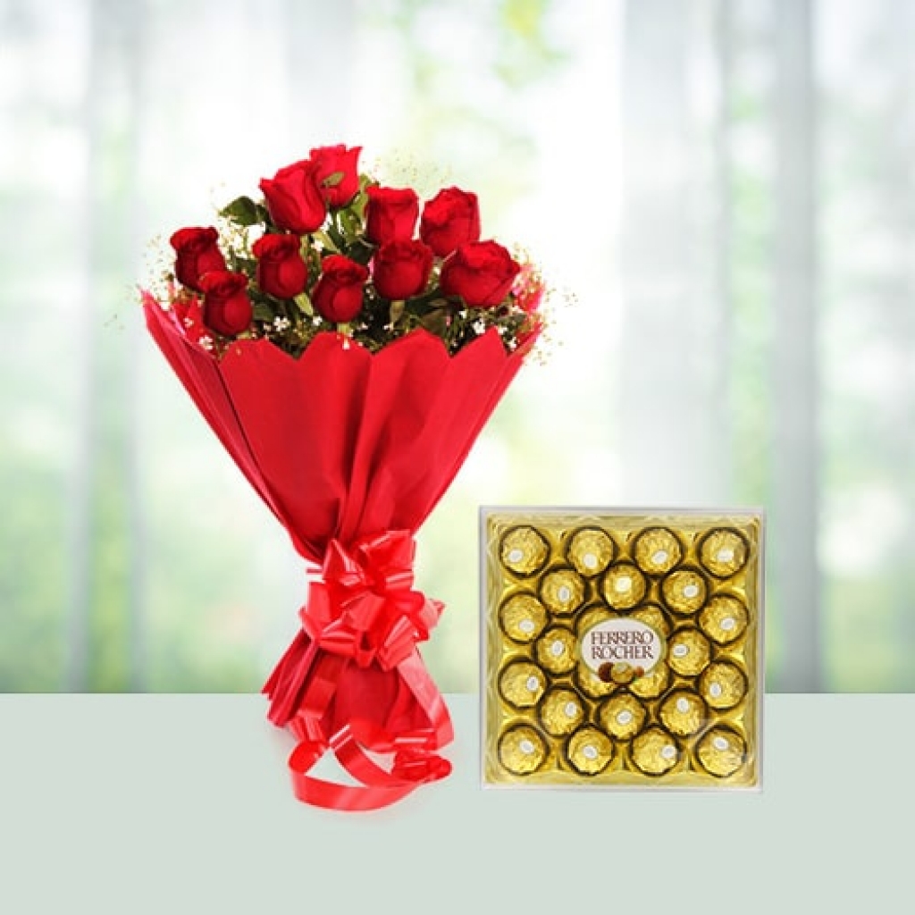 Valentine Day Flowers with chocolates combo