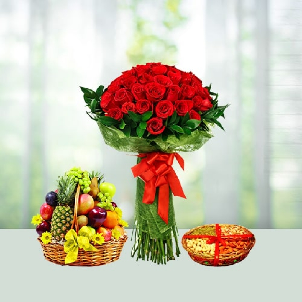 Flowers with Dry fruits with fruits Combo